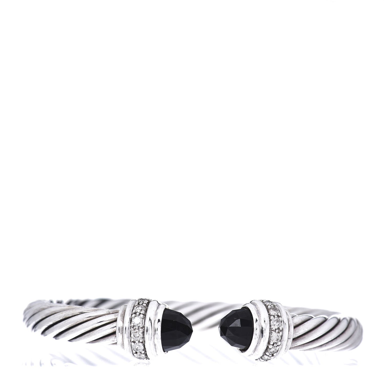 David Yurman Sterling Silver Diamond Black Onyx 7mm Cable Classics Bracelet 1 of 4
