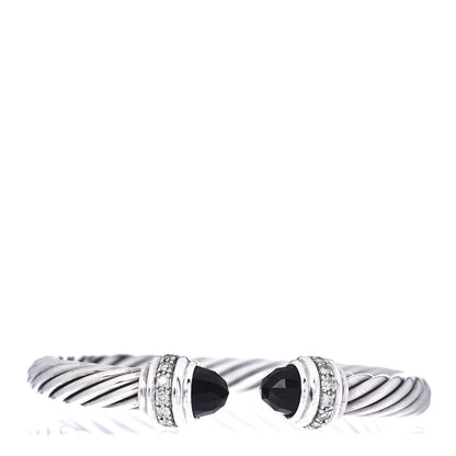 David Yurman Sterling Silver Diamond Black Onyx 7mm Cable Classics Bracelet 1 of 4