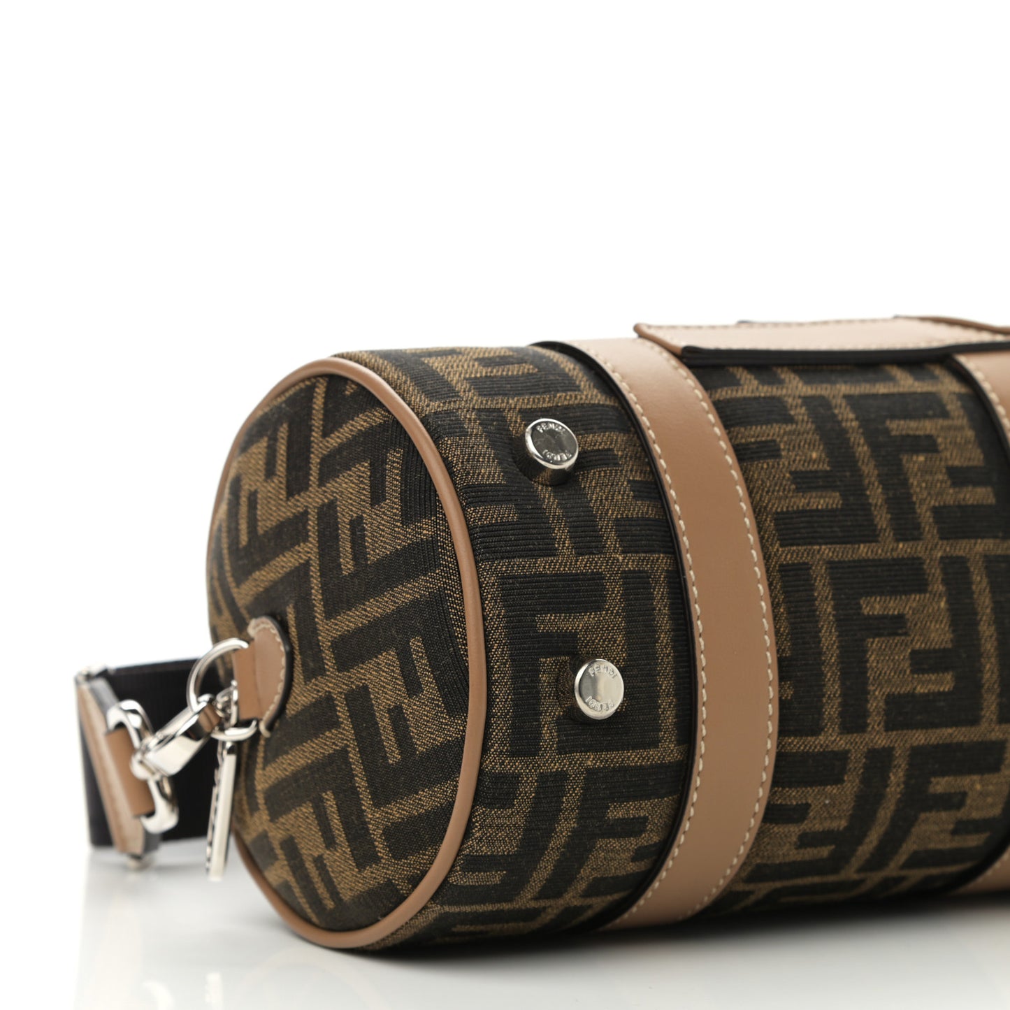 Recycled Fabric Jacquard Vitello Grace FF 1974 Mini O'Lock Bowling Bag Tobacco Moro Sand