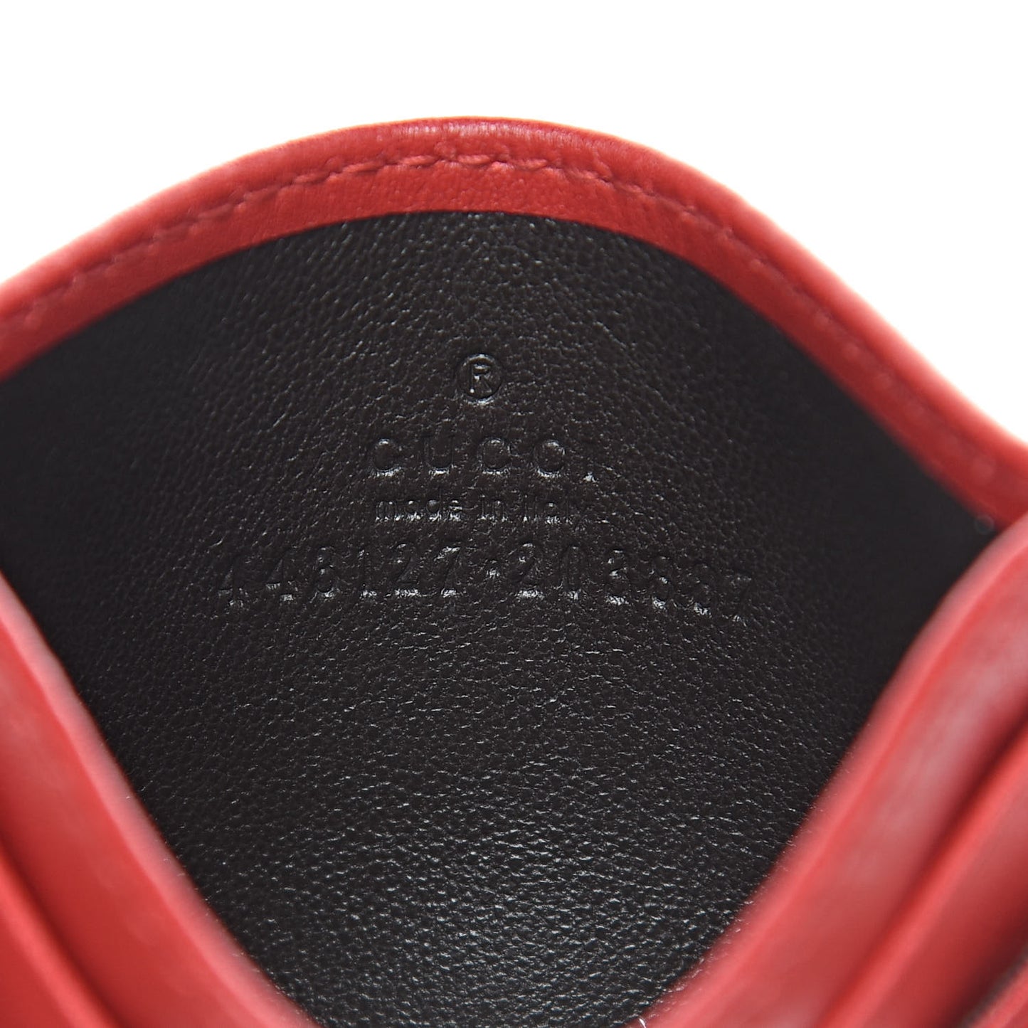 Calfskin Matelasse GG Marmont Card Holder Hibiscus Red