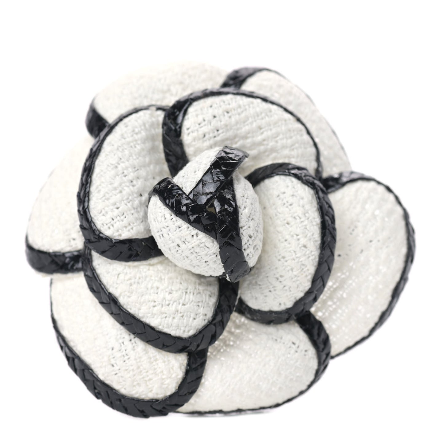 Tweed Camellia Pin Brooch White Black