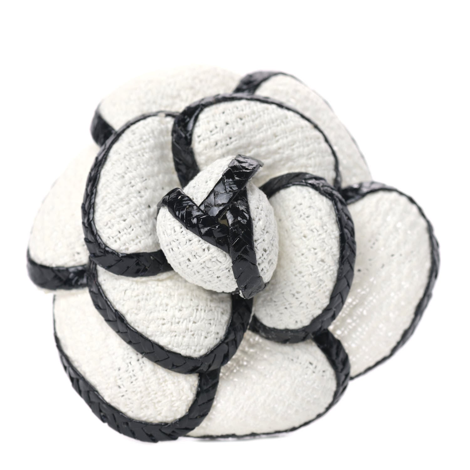 Chanel Tweed Camellia Pin Brooch White Black 1 of 3