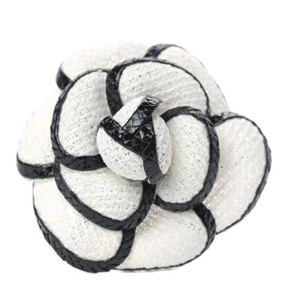 Chanel Tweed Camellia Pin Brooch White Black 1 of 3