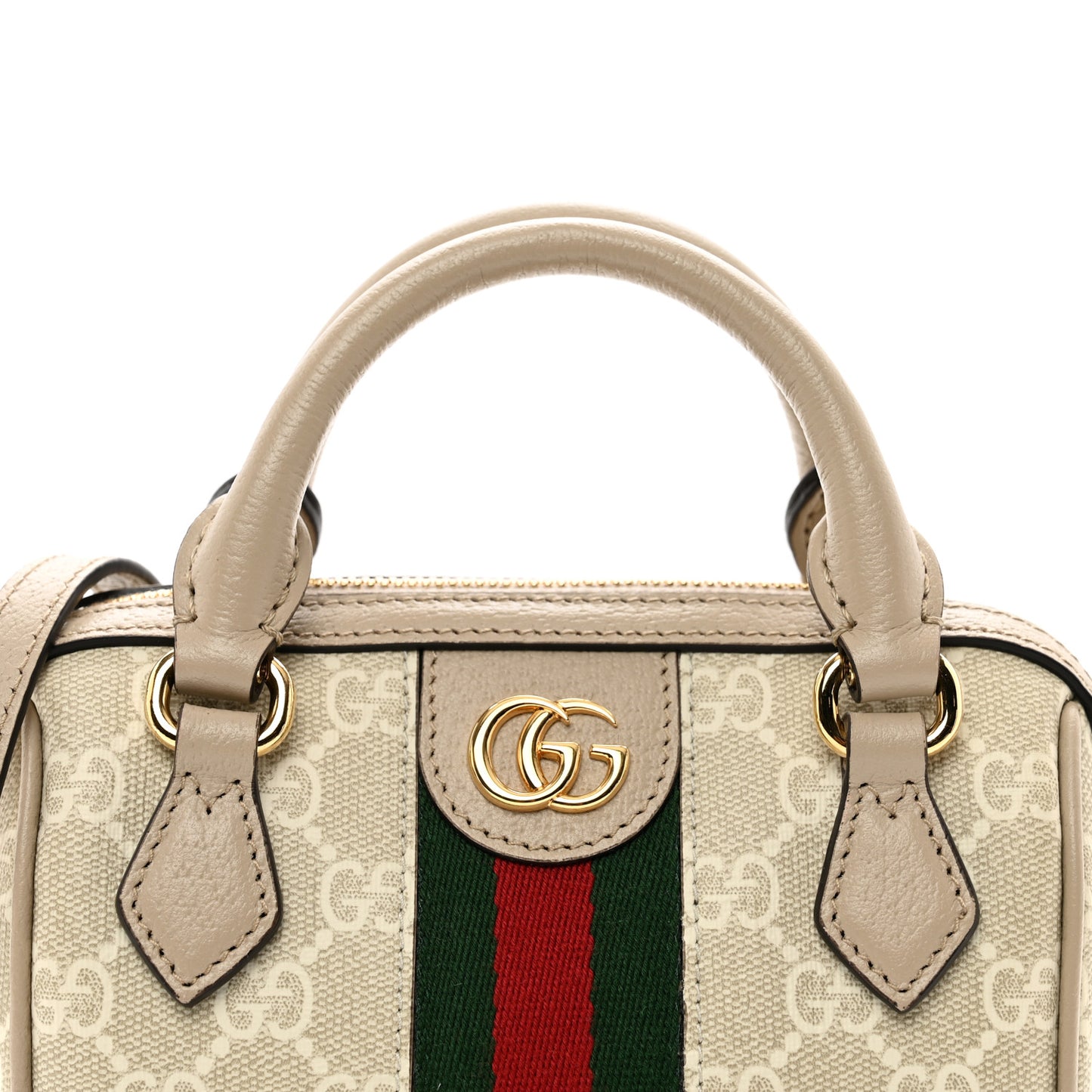 GG Supreme Monogram Textured Dollar Calfskin Web Super Mini Ophidia Top Handle Bowler Bag Beige Mystic White Oatmeal