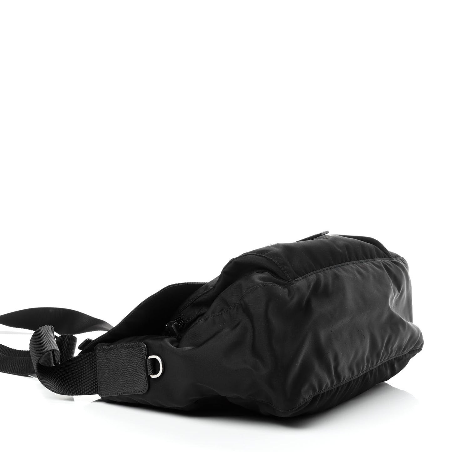 Nylon Vela Saffiano Single Buckle Messenger Shoulder Bag Black