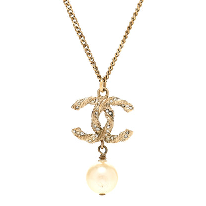 Chanel Pearl Crystal CC Drop Necklace Gold 4 of 5