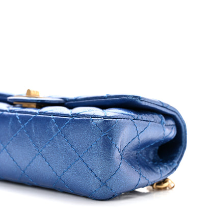 Chanel Metallic Aged Calfskin Quilted 2.55 Reissue Flap Belt Bag Clutch Blue 9 of 10