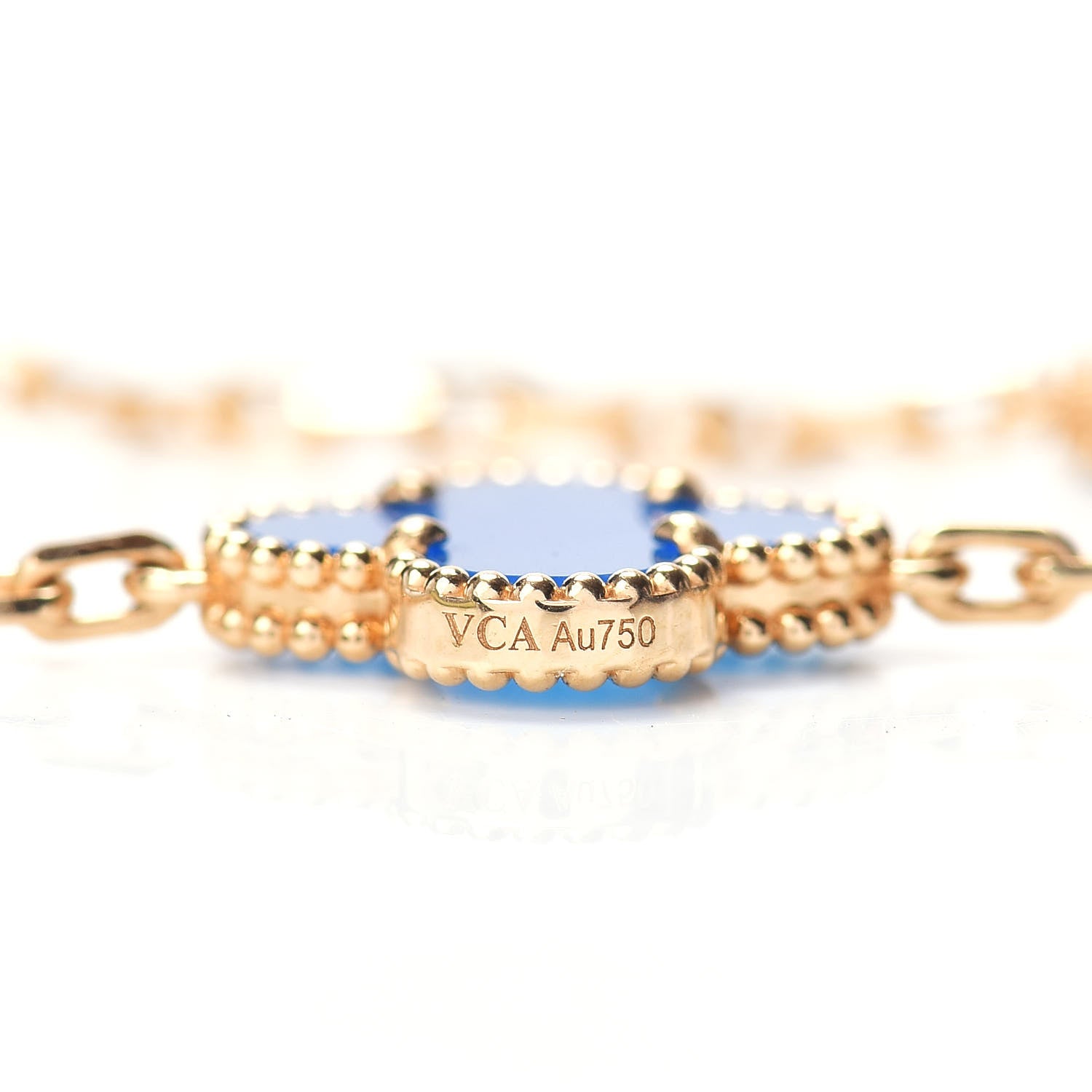 Van Cleef & Arpels 18K Yellow Gold Blue Agate 10 Motifs Vintage Alhambra Necklace 4 of 5
