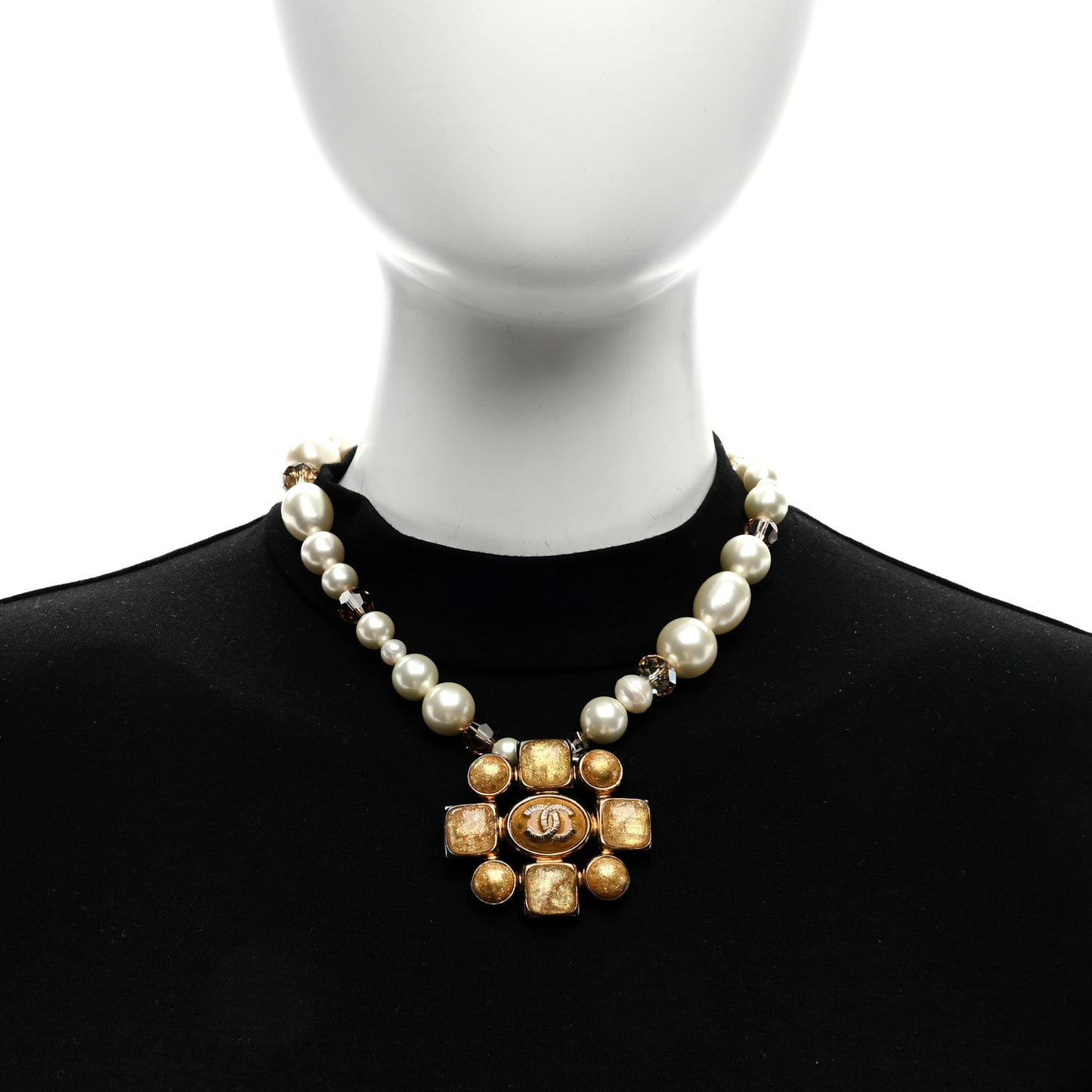 Crystal Pearl Gripoix Necklace Gold