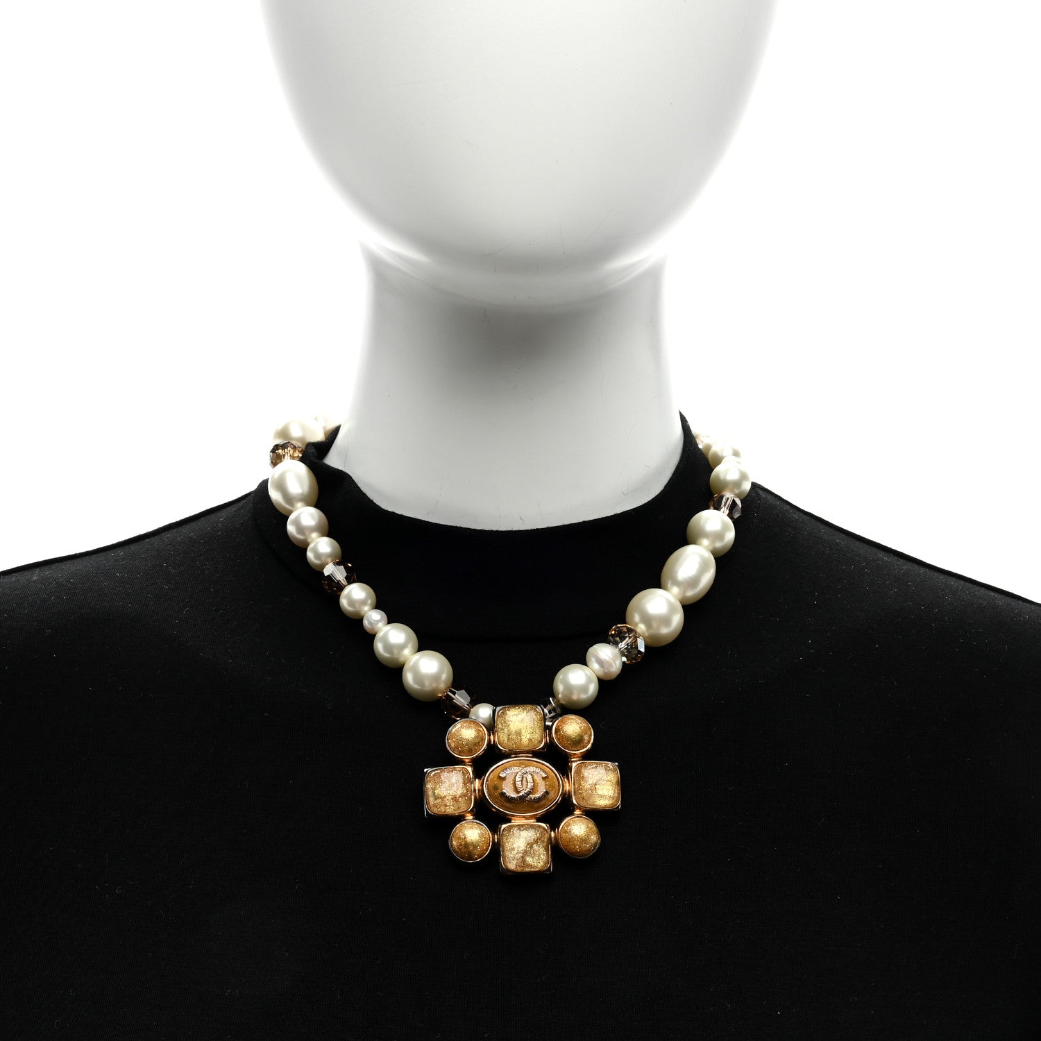 Chanel Crystal Pearl Gripoix Necklace Gold 2 of 4