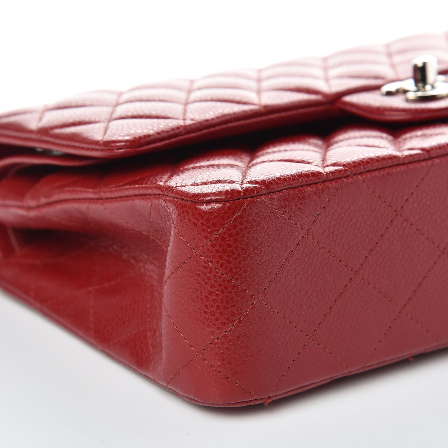 Caviar Quilted Medium Double Flap Dark Red