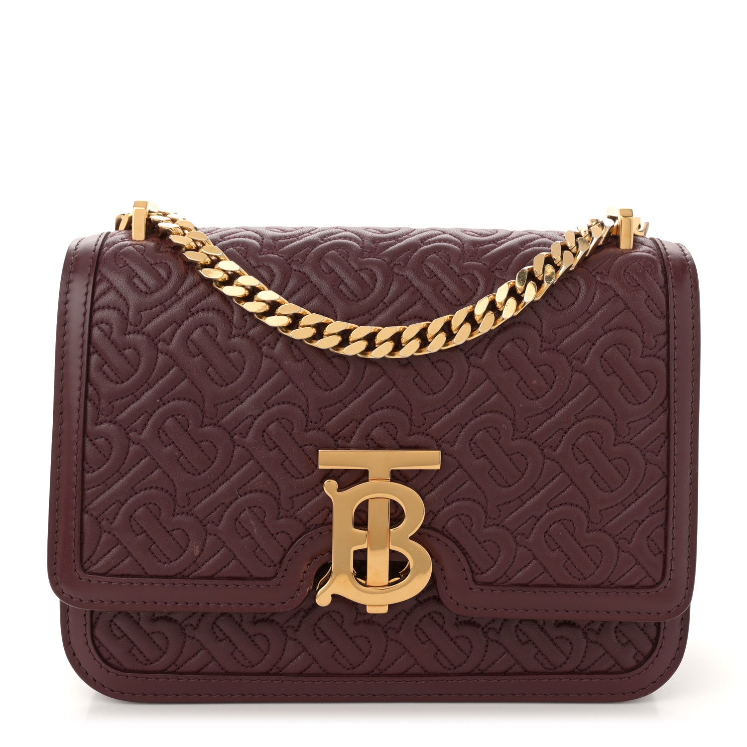 Burberry Calfskin Monogram Embossed Small TB Chain Bag Oxblood 1 of 9