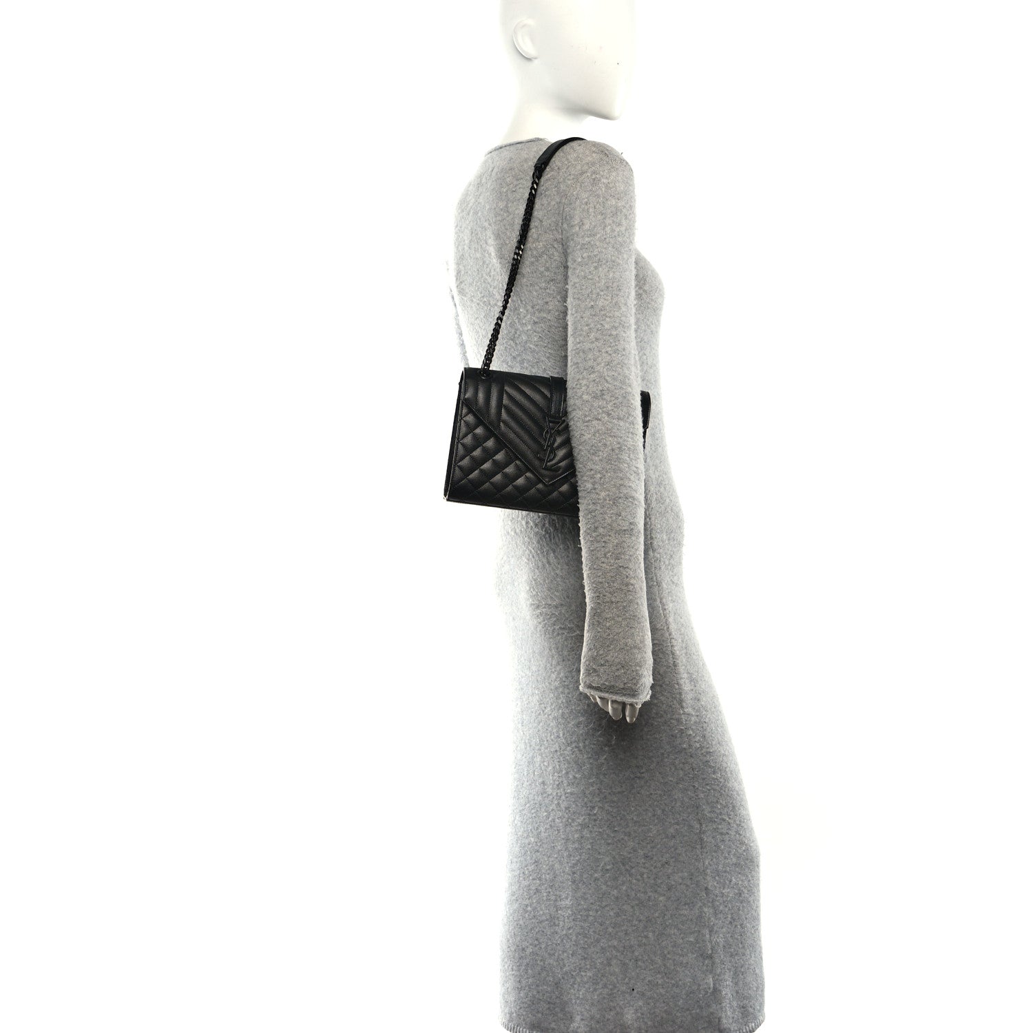 Saint Laurent Grain De Poudre Textured Mixed Matelasse Triquilt Medium Monogram Monochrome Satchel Black 2 of 9