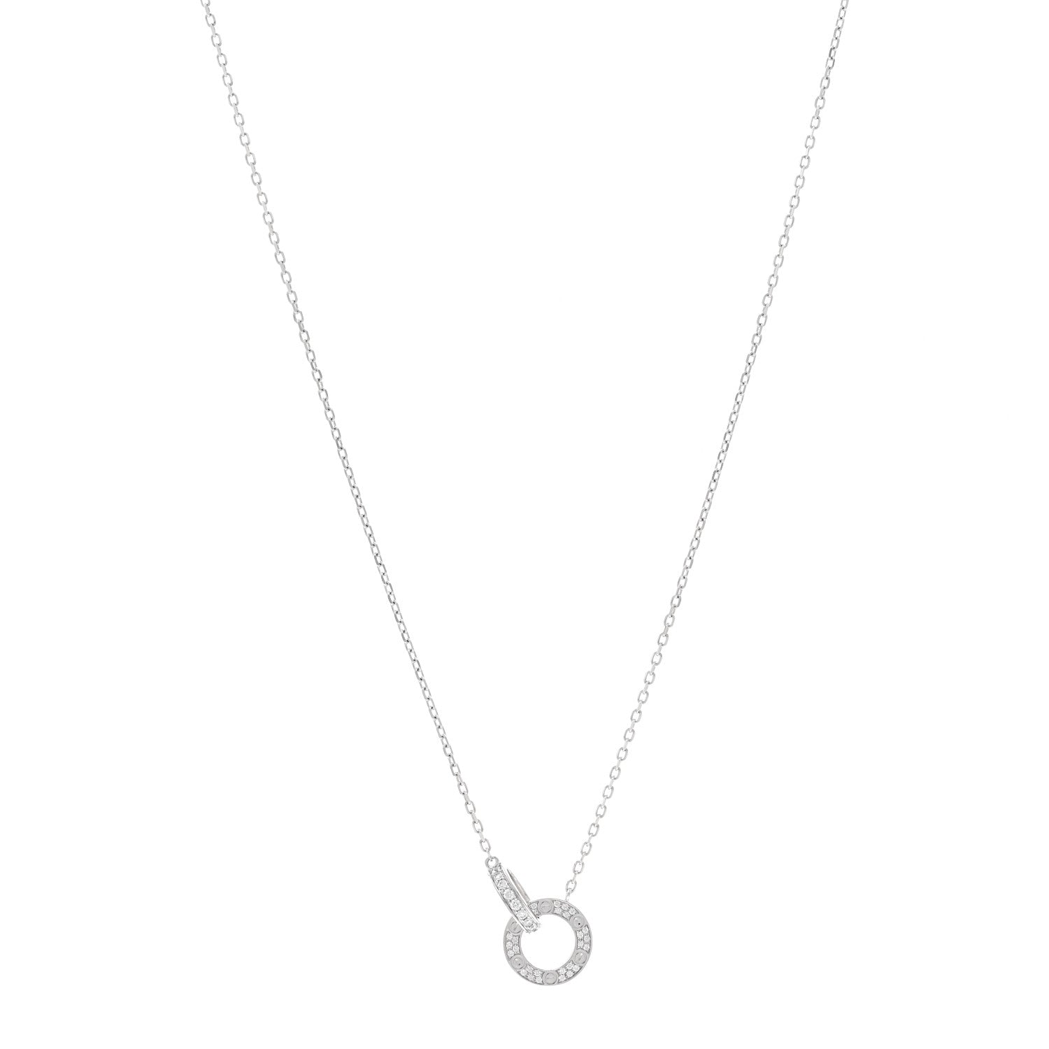 Cartier 18K White Gold Diamond Interlocking LOVE Paved Necklace 1 of 5