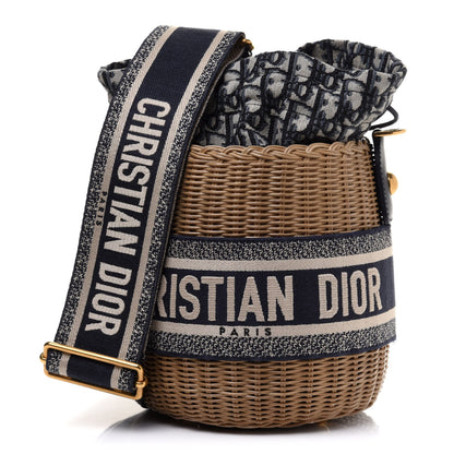 Christian Dior Wicker Oblique Drawstring Bucket Bag Blue 1 of 13