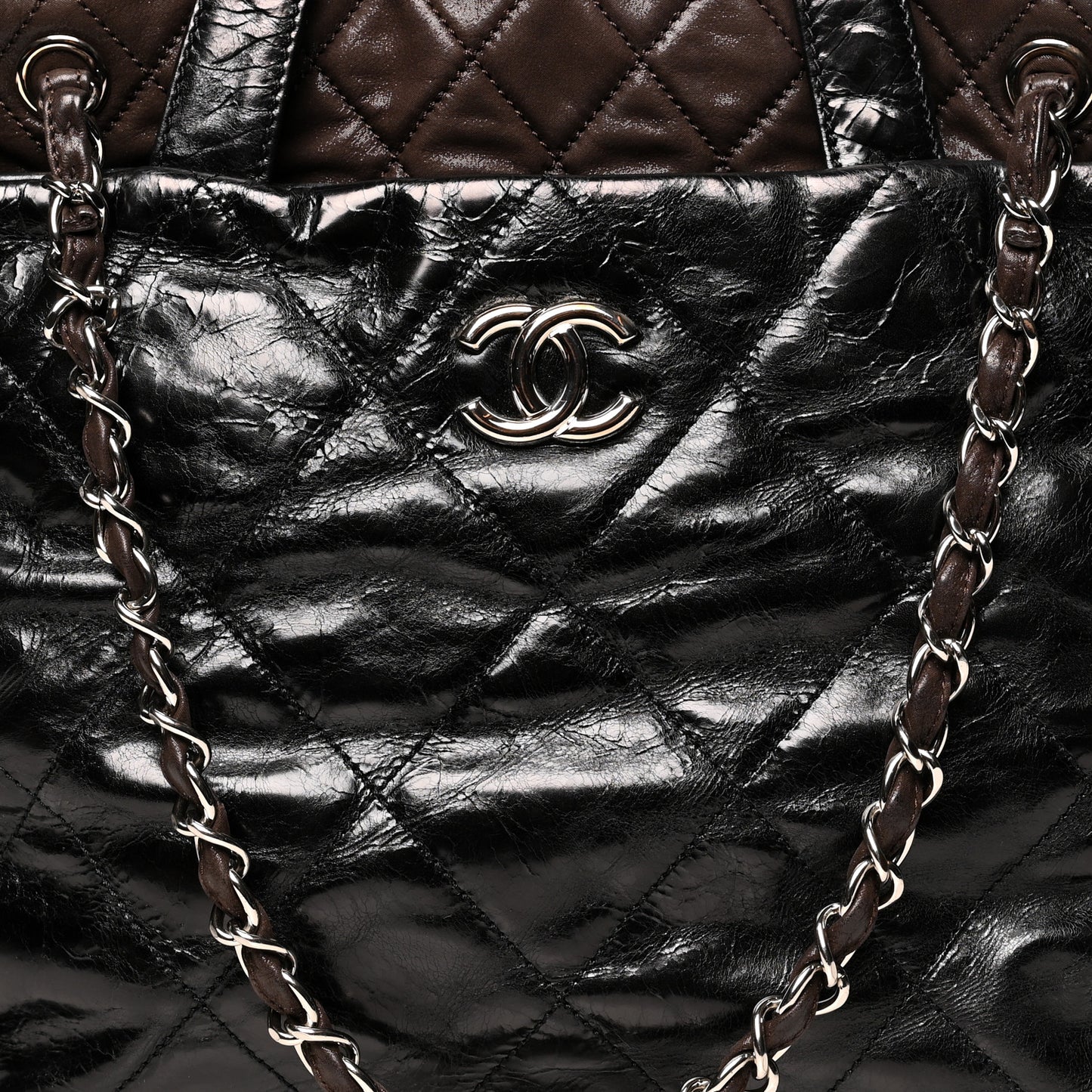 Glazed Calfskin Lambskin Portobello Tote Black