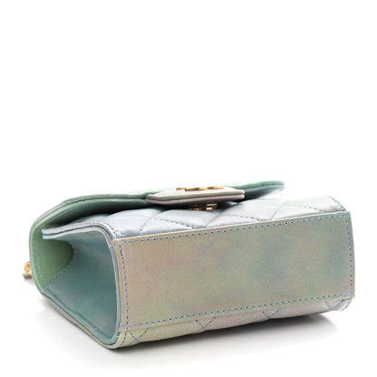 Chanel Lambskin Quilted Ombre Top Handle Flap Clutch With Chain Green Purple 4 of 10
