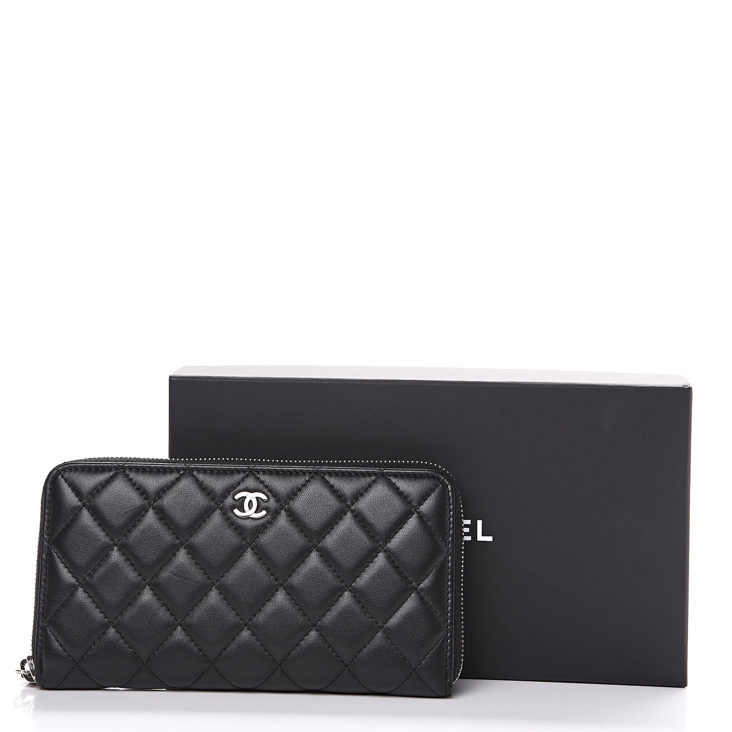 Lambskin Quilted Large Gusset Zip Around Wallet Black
