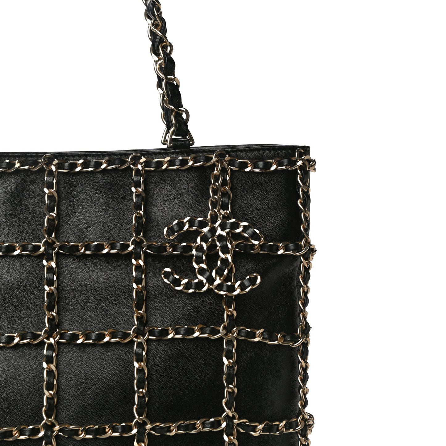 Lambskin Large Shopping Chain Tote Black