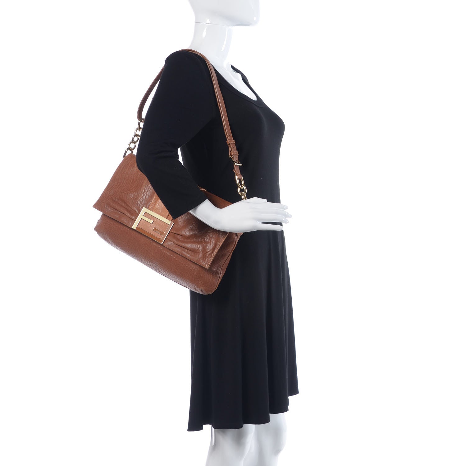 Fendi Crinkled Lambskin Colorblock Large Mia Shoulder Flap Camel Osso Naturale 2 of 17