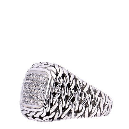 John Hardy Sterling Silver 18K Yellow Gold Diamond 16mm Classic Chain Square Ring 57 8 4 of 5