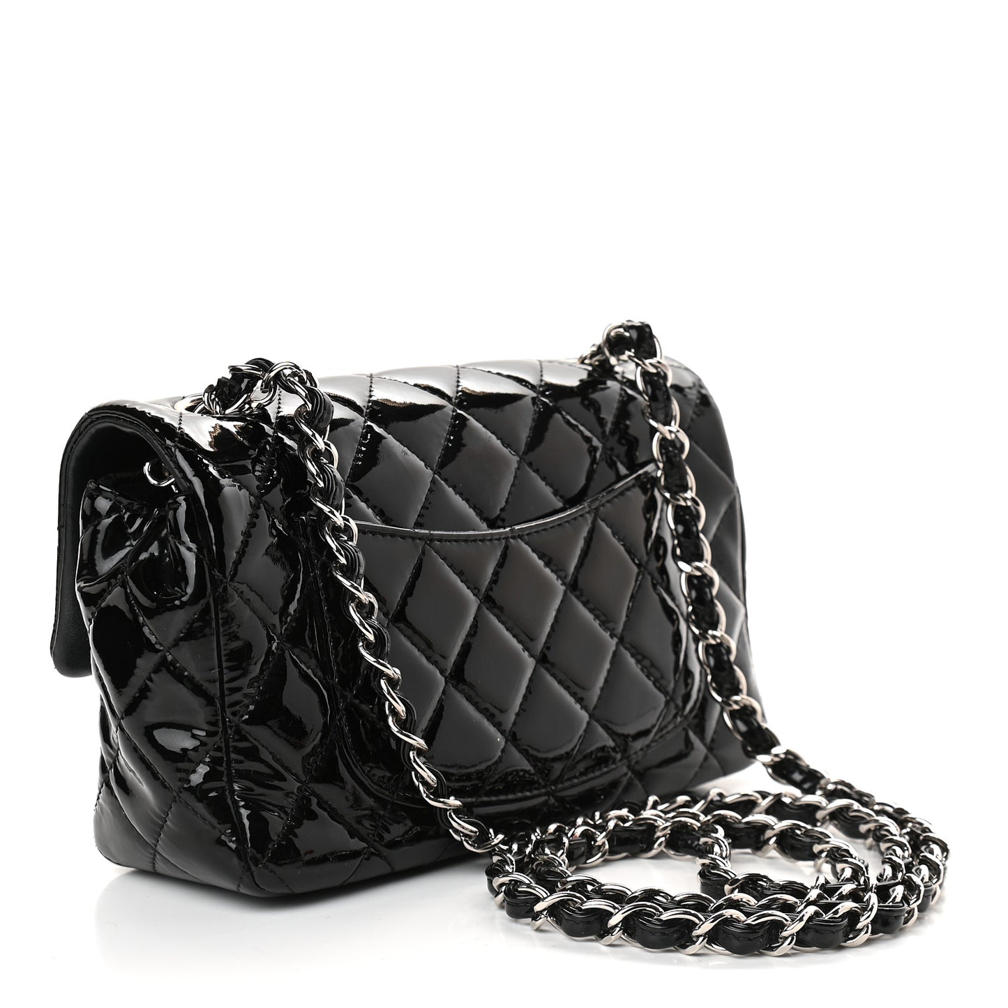 Patent Calfskin Quilted Mini Rectangular Flap Black