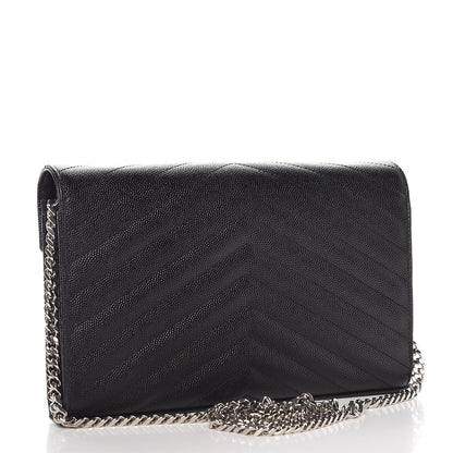 Saint Laurent Grain De Poudre Matelasse Chevron Monogram Chain Wallet Black 3 of 7