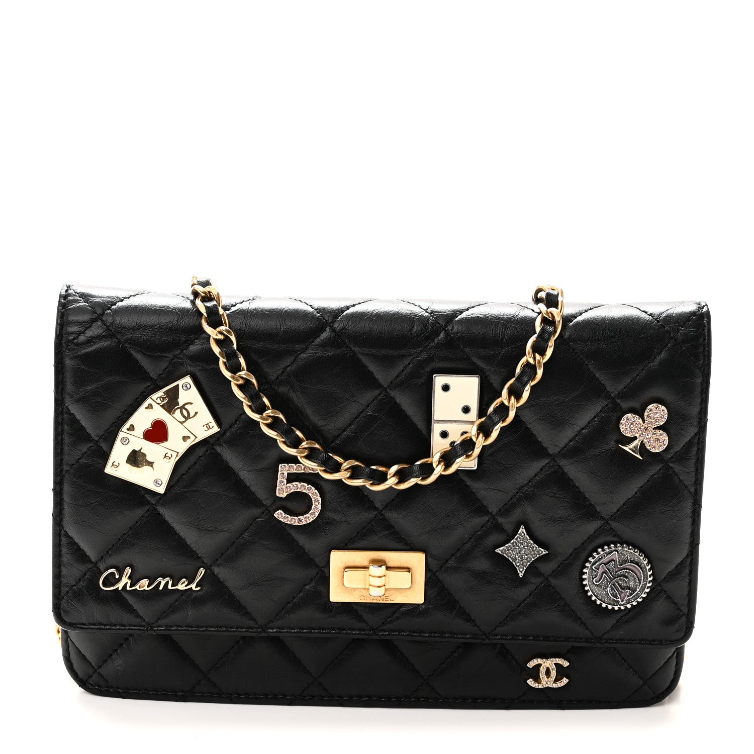 Chanel Aged Calfskin Lucky Charms Casino 2.55 Reissue Wallet on Chain WOC Black 1 of 11