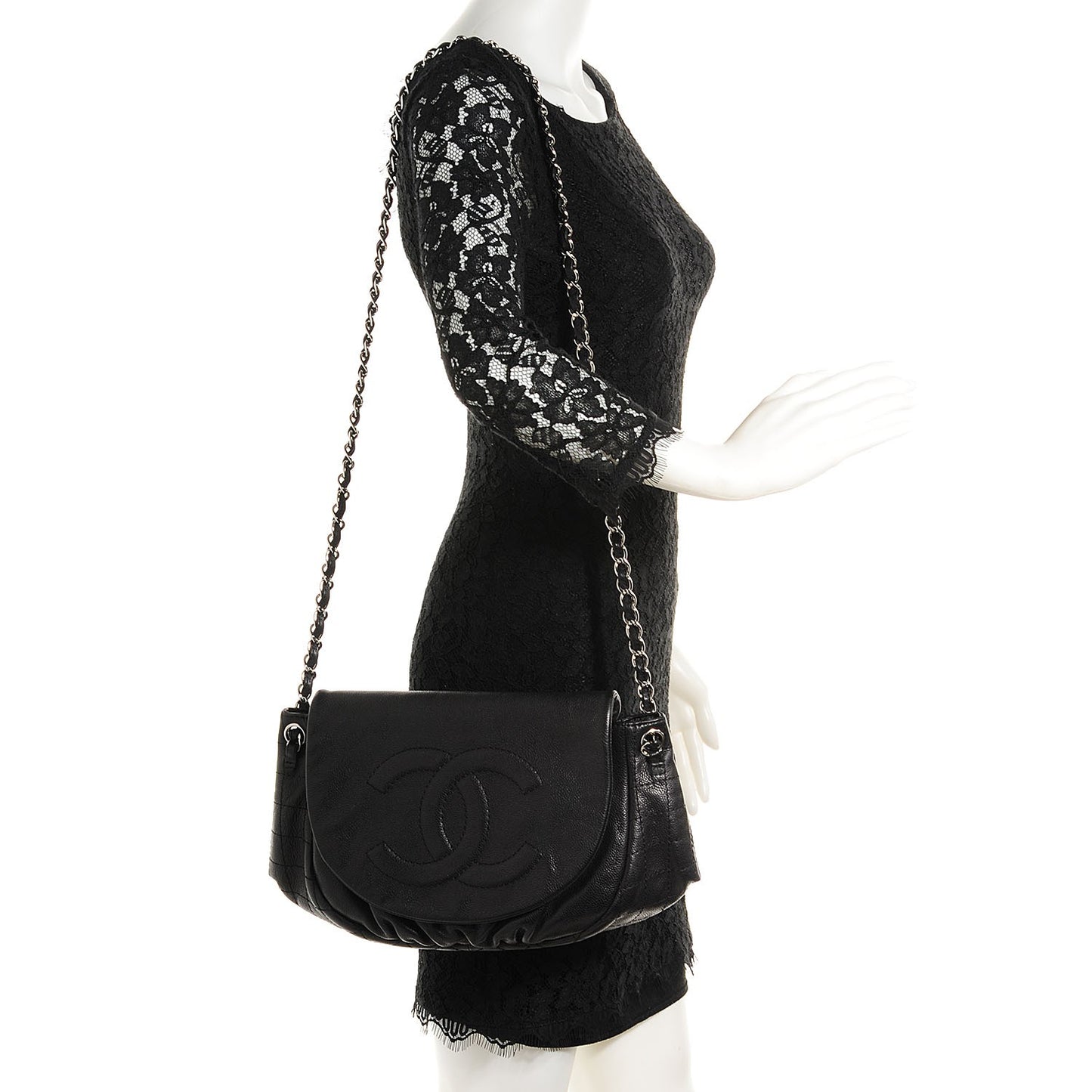 Caviar Half Moon Large Flap Black