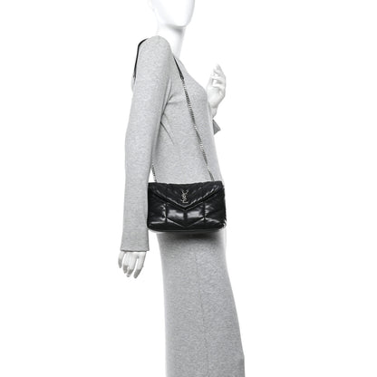 Saint Laurent Lambskin Quilted Toy Loulou Puffer Monogram Chain Satchel Black 2 of 11