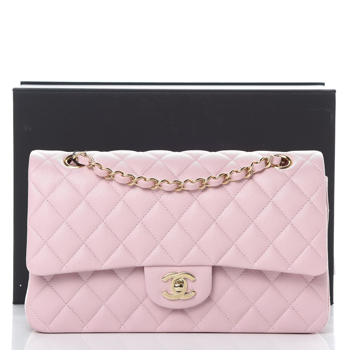Caviar Quilted Medium Double Flap Light Pink