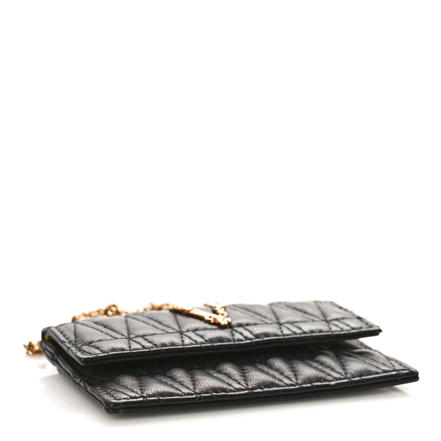 Versace Lambskin Quilted Virtus Chain Card Holder Black 7 of 9