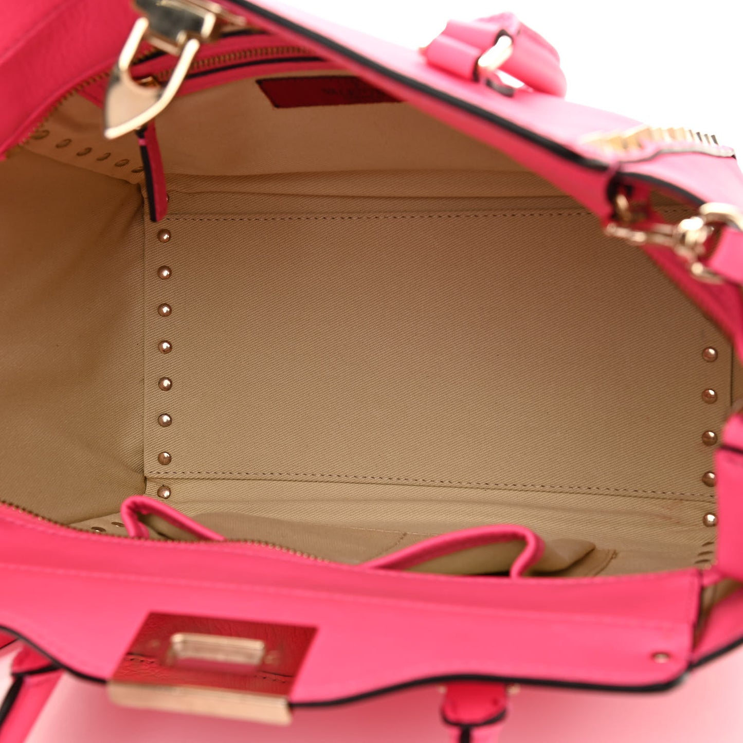 Vitello Small Rockstud Double Handle Tote Fuxia Fluo