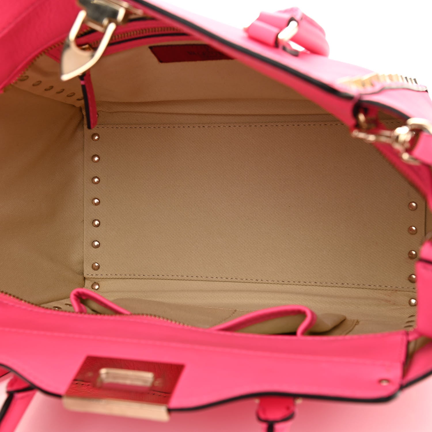 Valentino Garavani Vitello Small Rockstud Double Handle Tote Fuxia Fluo 5 of 16