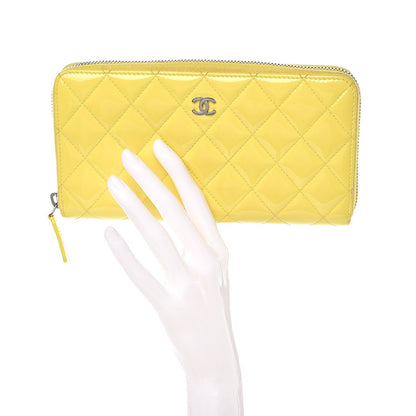 Chanel Patent Calfskin Quilted Large Gusset Zip Around Wallet Yellow 2 of 9