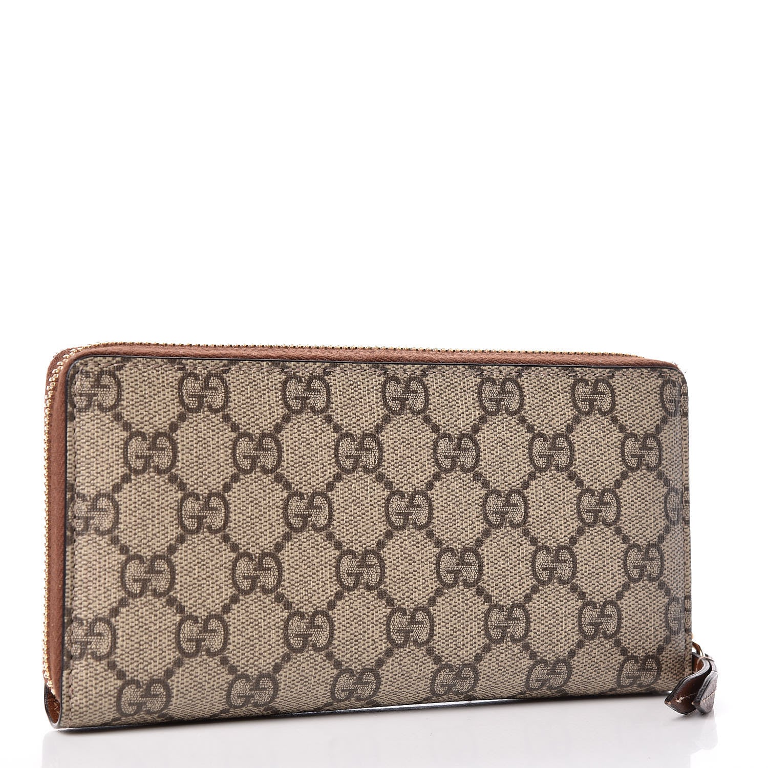 Gucci GG Supreme Monogram Cuoio Toscano Zip Around Wallet Beige Ebony Cuir 3 of 8