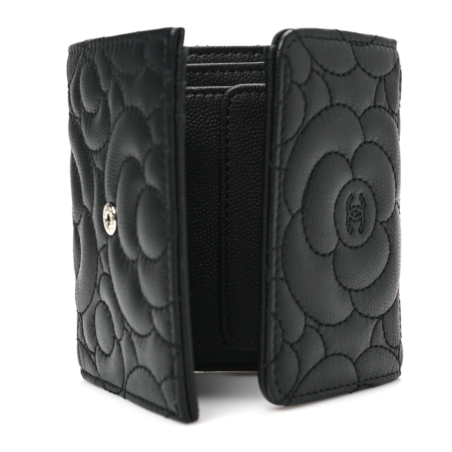 Chanel Caviar Camellia Embossed Compact Wallet Black 10 of 16