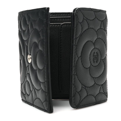 Chanel Caviar Camellia Embossed Compact Wallet Black 10 of 16