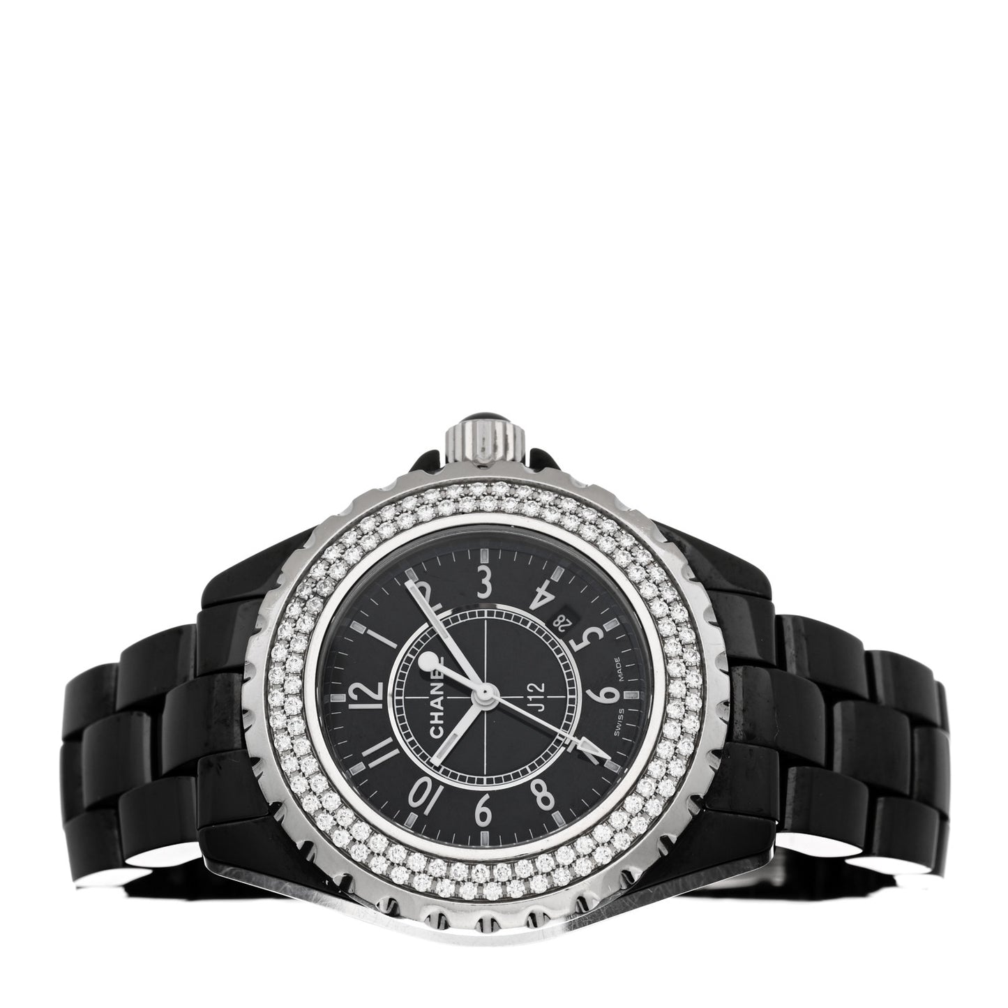 Stainless Steel Ceramic Diamond Pave Bezel 33mm J12 Quartz Watch Black