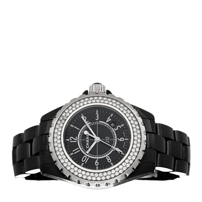 Chanel Stainless Steel Ceramic Diamond Pave Bezel 33mm J12 Quartz Watch Black 2 of 4