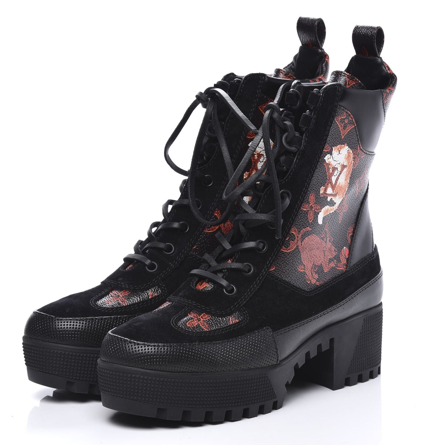 Suede Calfskiin Catogram Laureate Platform Desert Boots 37.5 Black Marron