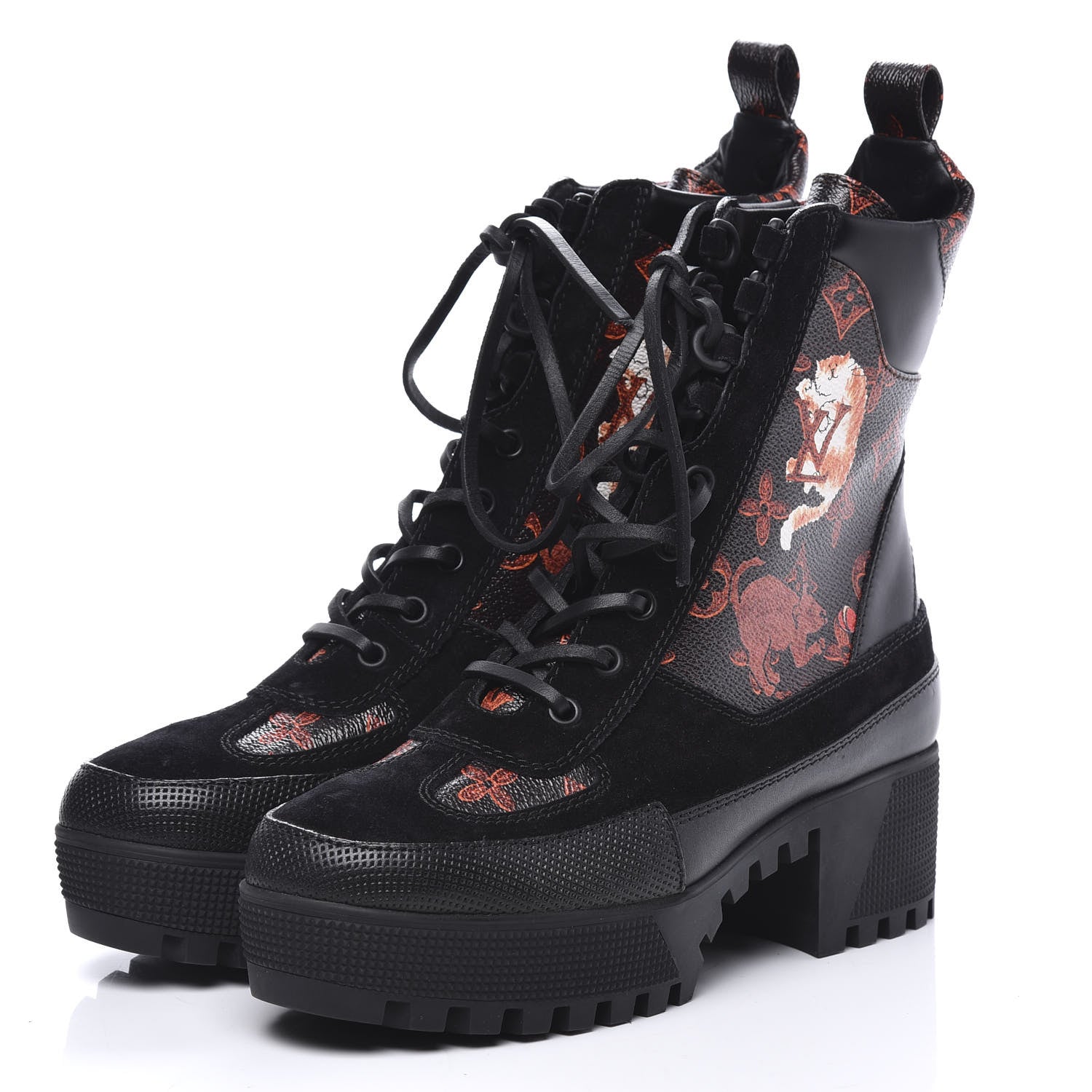 Louis Vuitton Suede Calfskiin Catogram Laureate Platform Desert Boots 37.5 Black Marron 3 of 8