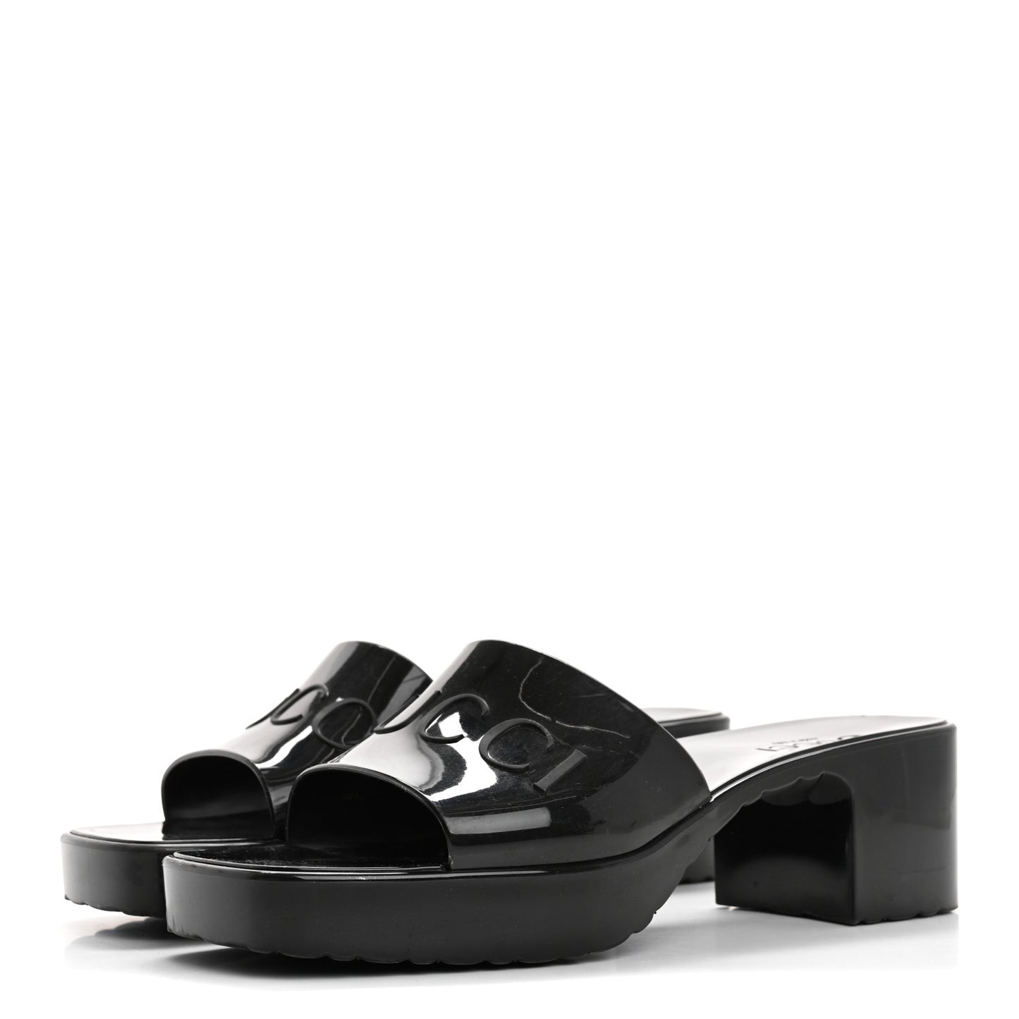 Rubber Gucci Logo Womens Platform 20/60mm Slide Sandals 38 Black