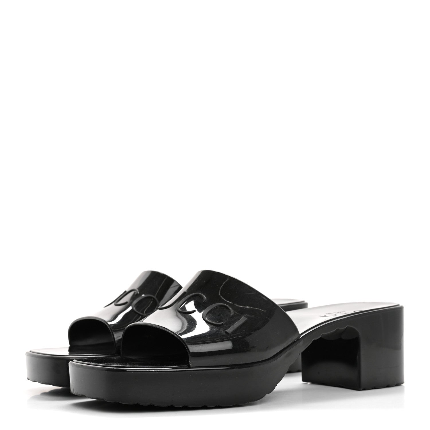 Gucci Rubber Gucci Logo Womens Platform 20/60mm Slide Sandals 38 Black 4 of 9