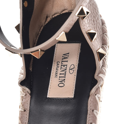 Valentino Garavani Grained Calfskin Rockstud Ankle Strap Espadrille Wedge Sandals 40 Poudre 6 of 8