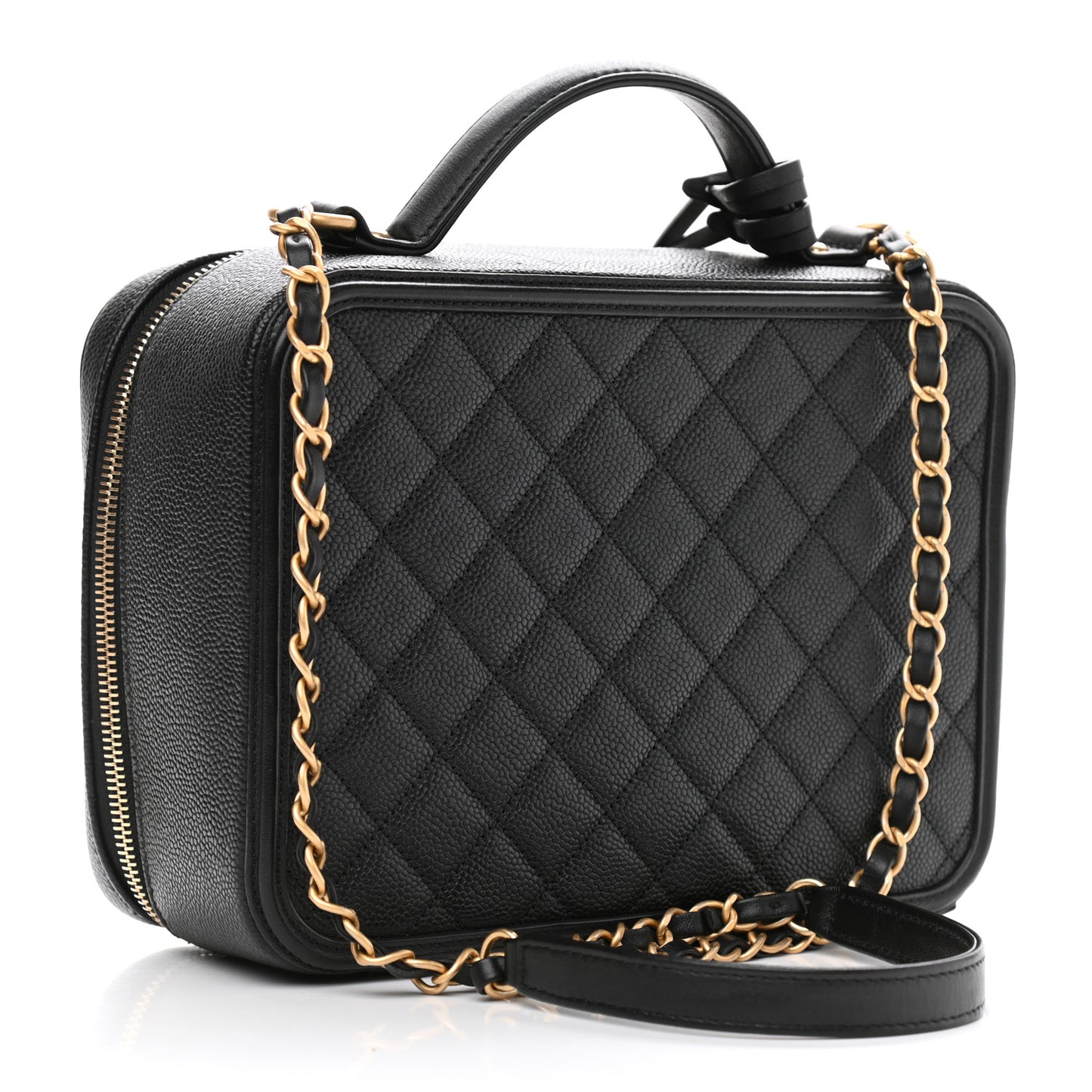 Caviar Quilted Large CC Filigree Vanity Case Black