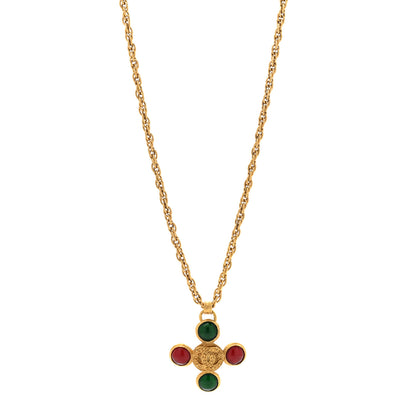 Chanel Crystal Gripoix Poured Glass Brooch Pendant Necklace Gold Green Red 1 of 7