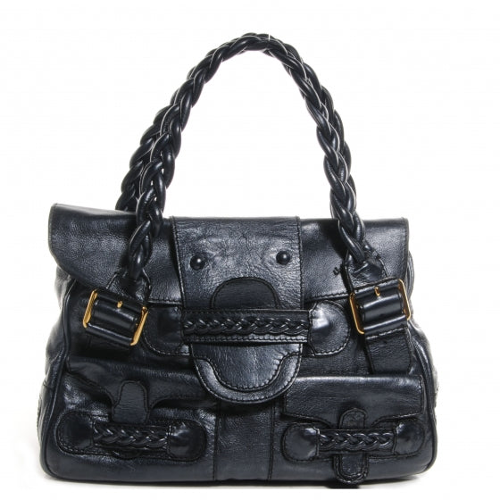 Valentino Garavani Leather Large Histoire Metallic Blue 1 of 9