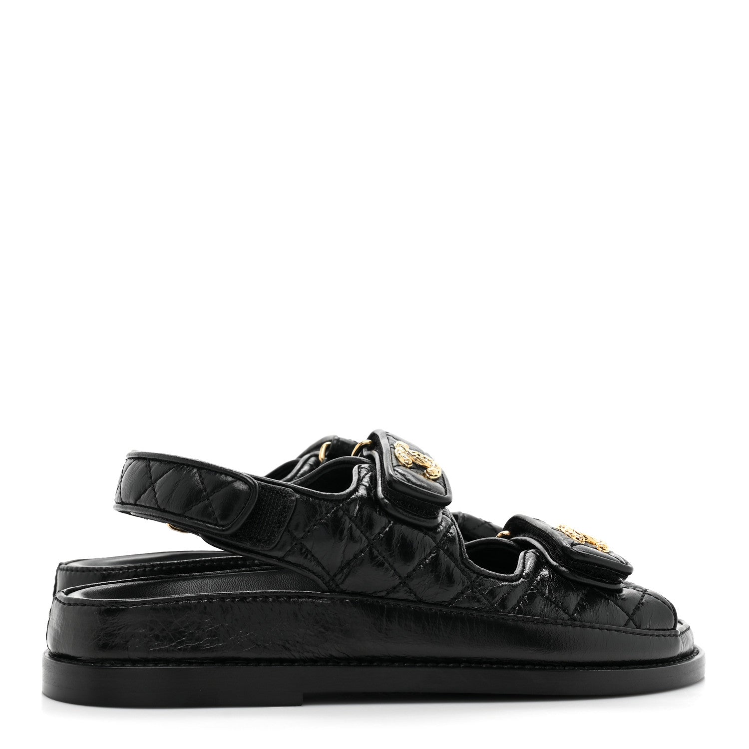 Chanel Crumpled Shiny Lambskin Velcro Dad Sandals 36 Black 4 of 9