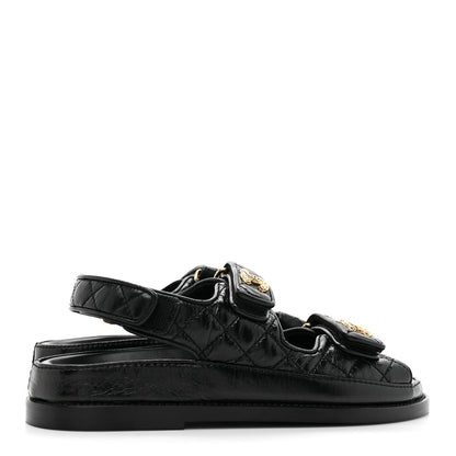 Chanel Crumpled Shiny Lambskin Velcro Dad Sandals 36 Black 4 of 9